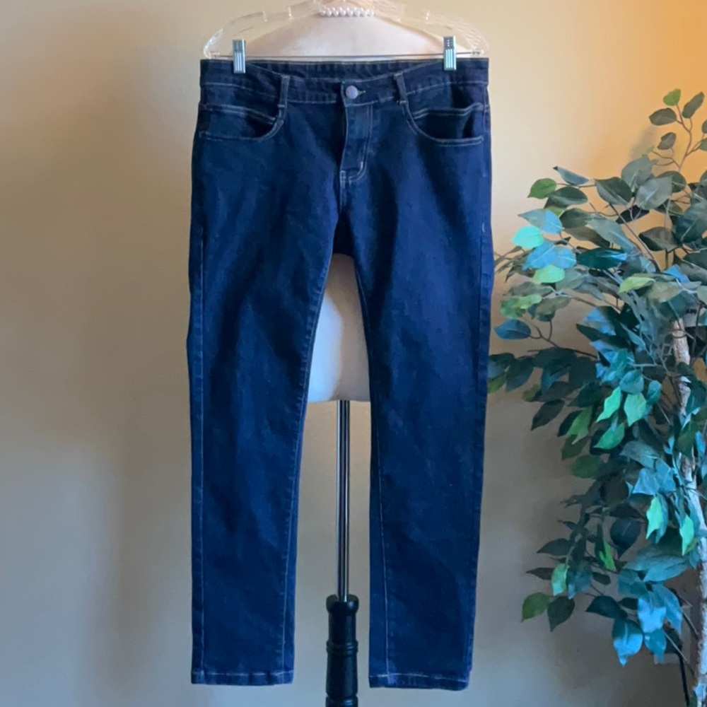 Super Stretchy Comfortable Deep Pocket Skinny Indigo Jeans, Size 12